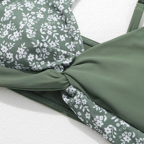 Weixinbuy Girls Swimsuit 3 Piece Tropical Floral Twist Cross Bathing Suit Bikini Sets with Cover Up Skirt Swimwear Size 9-164