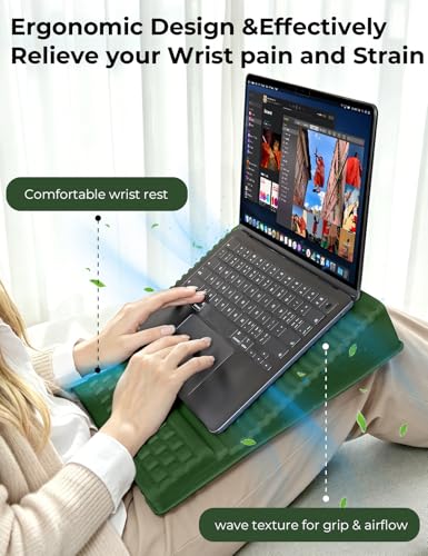 Image of Adjustable Lap Desk with Wrist Rest, Reversible Laptop Stand | Cooling Grip Surface, Fits up to 17'' Laptop, Portable Lap Desk with Pillow Cushion,Computer Tray for Home Office,Grass Green