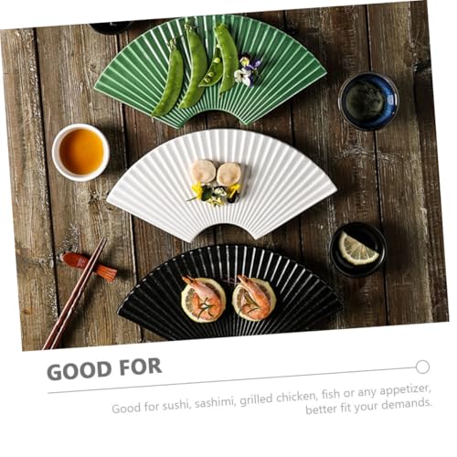 Plato cerámico japonés para sushi con forma de abanico miniatura 2