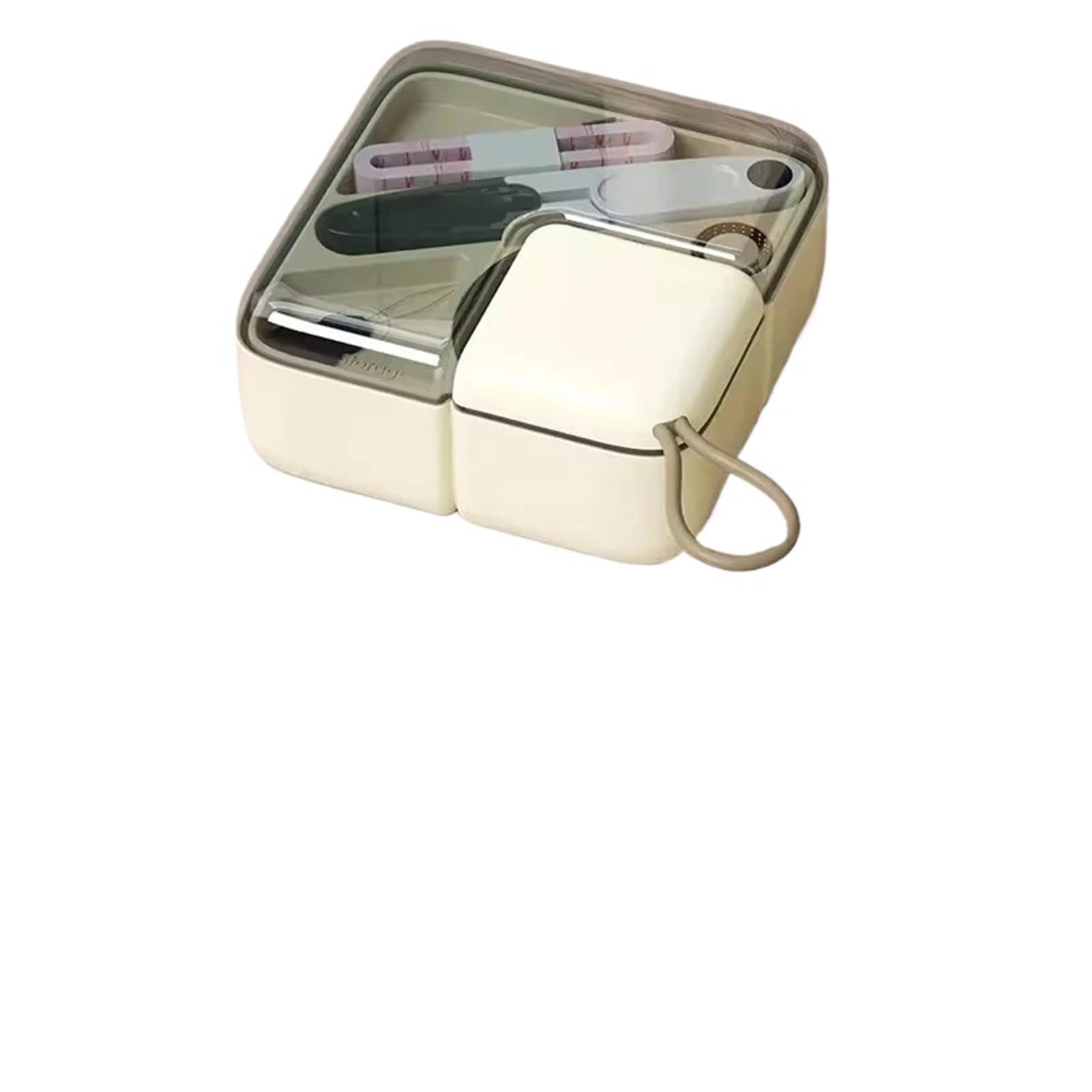 Set di scatole da cucito Scatola immagazzinaggio for a mano portatile e multifunzionale Mini set for uso domestico viaggio Kit(Beige)