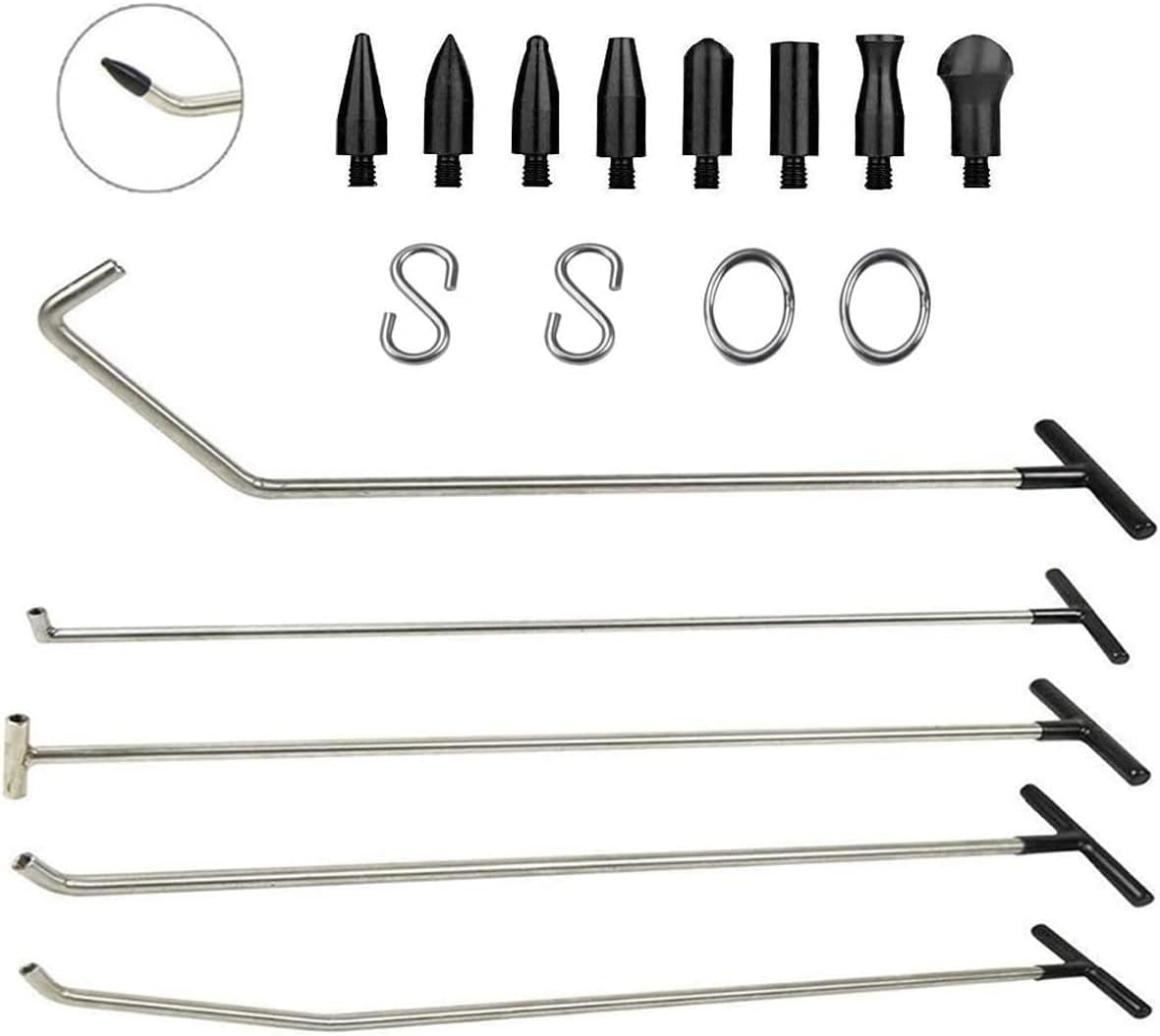 JMgist Rods Tools Paintless Dent Repair Kits with 8 Taper Head and S-Hook for Car Auto Body Dents Hail Damage Removal Set Stainless Steel Hands Tools