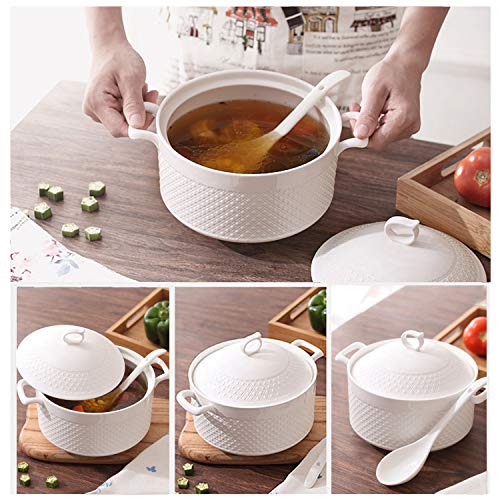 Double Handle Lid Pure White Ceramic Tureen Soup Ceramic Round White Dish Casserole/Clay Pot/Earthen Pot/Ceramic Cookware with White Lid Heat-Resistant for Gift Box (7 inches) 6 Gallery Image