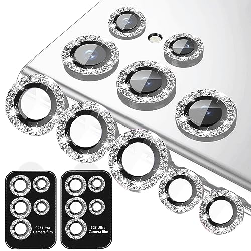 KONVOK [5+5 Pack Compatible with Samsung Galaxy S22 Ultra Camera Lens Protector Glitter Bling, S22 Ultra Camera Cover, Tempered Glass Clear Screen Protector Accessories, Phone Case Friendly (Silver)