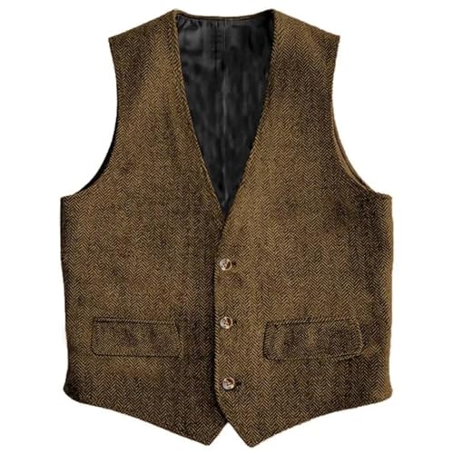 Mnjyihy Men Herringbone Single Button Waistcoat Vintage Slim Wedding Banquet Work Business Casual Suit Vest2