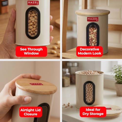 Image of HAZEL Airtight Kitchen Storage Container with See Through Window & Wooden Lid 800ml