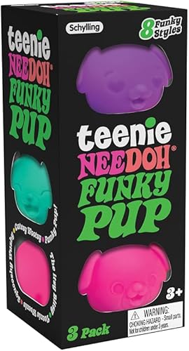 Schylling NeeDoh Teenie Funky Pups - Juguete sensorial para ansiedad - 3 mini globos Groovy en varios colores - Edades 3 a adulto (paquete de 1)