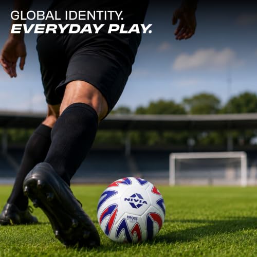Image of Nivia Kross World Football (France) Training Ball, 32 Panels, Durable Rubber Hand-Stitched, Latex Bladder, As Per AIFF Standards, to Play On Both Natural and Artificial Grass (Size - 5, White)
