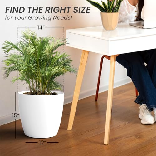 Image of YUCCABE ITALIA SHERA Stella 14 Inch Plastic Plant Pot for Home Decor Indoor Plant Pots for Living Room Plastic Flower Pot for Garden (White, 14 INCH - 6 Pcs)