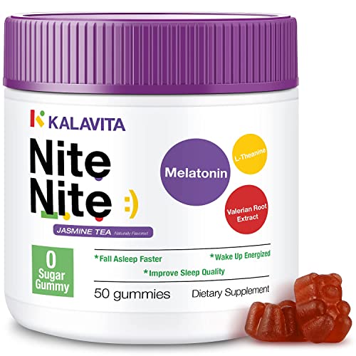 KalaVita Vegan Melatonin Gummies Supplement for Adults, Sugar Free L Theanine and Valerian Root Gummies, 3 mg Melatonin per Serving, Natural Jasmine Tea Flavor Sleep Aid, 50 Gummies(30 Day Supply)