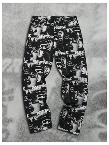 GORGLITTER Men's Graphic Print Cargo Pants Drawstring Waist Straight Leg Y2k Baggy Pants3