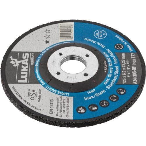 LUKAS ERZETT 10 discos de desbaste T27 para acero inoxidable 180 x 6 mm, para amoladora angular, A24/30S-BF, 20 x 20 x 9 cm