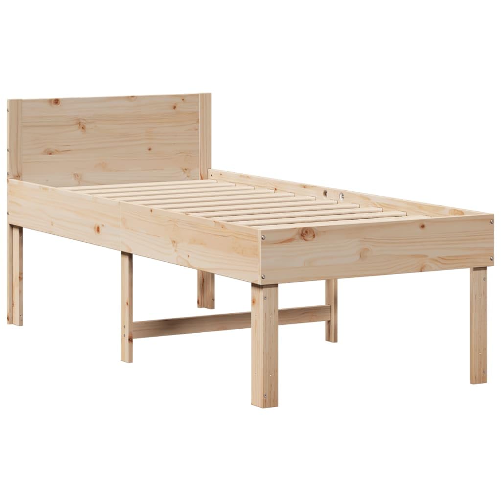 vidaXL Massivholzbett, Einzelbett Holzbett ohne Matratze, Bettgestell mit Lattenrost Kopfteil, Bett Nachttisch mit Schreibtisch, 90x200cm Kiefernholz