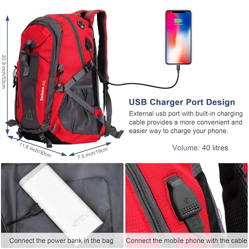 40L Hiking Backpack, Hiking Rucksack Durable Waterproof Travel Bag Outdoor Sports Camping Cycling Skiing Daypack Climbing Trekking Mountaineering Gifts for Men Women - Image 3