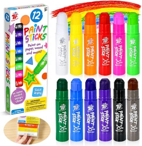 TBC The Best Crafts Paint Sticks for Kids Ages 2-8, 12 Classic Co...