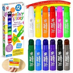 TBC The Best Crafts Paint Sticks for Kids Ages 2-8, 12 Classic Colors