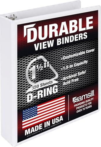 Image of Samsill Durable 1.5 Inch Binder, D Ring Binder, Customizable Clear View Cover, Pearl White, Holds 350 Pages
