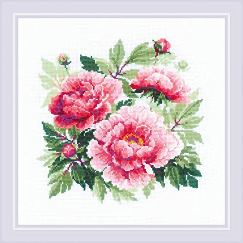 Image of RIOLIS - Tree Peony 1854, Floral Cross Stitch Kits 15,75 inch x15,75, Cross Stitch Kits for Beginners & Advanced, Crossstitching Kits Adult, Counted Stitching Kits, Flowers Embroidery Kit