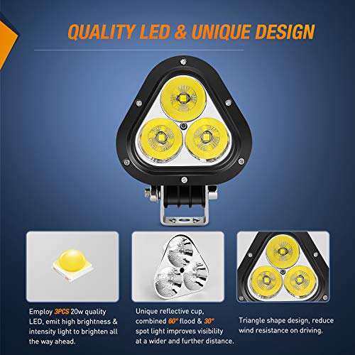 Image of Nilight 2PCS 60W LED Work Light 4 Inch Triangle Shape Spot Flood Combo LED Driving Light for Tractors Trucks Hunters Motorcycle Jeep SUV Boat