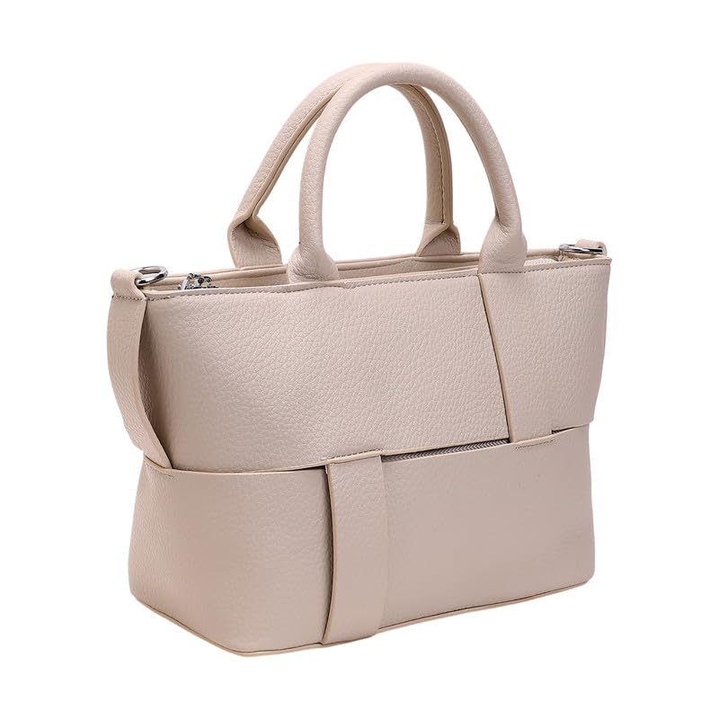 Haute Sauce Women's The Interweave Hand Bag For Casual Wear | Ecru White Colour | One-Size| Zipper Closure | Vegan Leather Material | Detachable Sling | Handbag For Woman & Girls 3
