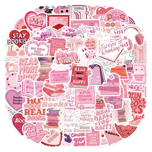 Zoruam Bookish Pink Cartoon Waterproof Reusable Stickers 120pcs for Kindle Scrapbook Water Bottles Laptops (120 Pink)