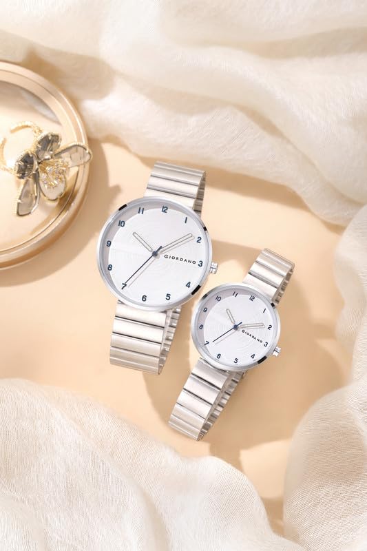 Image of Giordano Analog Couple Watch Set - Elegant Dial with Stainless Steel Strap - His & Hers Matching Watches - Minimalist Unisex Design
