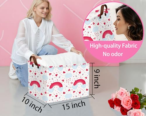 Image of Valentines Day Basket Large Foldable Heart Shaped Storage Box for Gifts Kids Empty Storage Bins Rectangular Toy Organizer Decor (Rainbow Love)