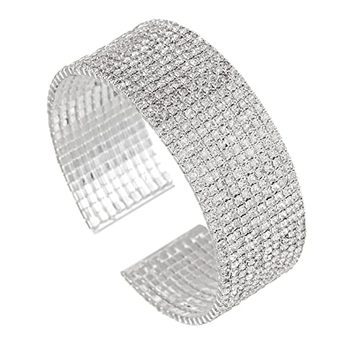 Sparkly Classic Multi-layer Big Wide Crystal Rhinestone Cuff Bracelet for Women Bridal Wedding Formal Prom Jewelry