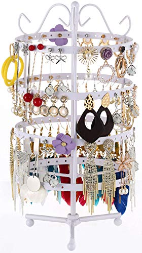 Support de présentation pour boucles d'oreilles rotatif blanc 4 étages