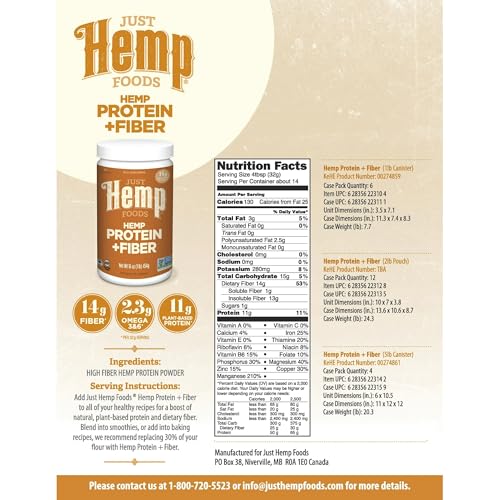 Just Hemp Foods Hemp Protein Powder Plus Fiber, Non-GMO Verified with 11g of Protein & 11g of Fiber per Serving, 16 oz - Packaging May Vary - Image 5