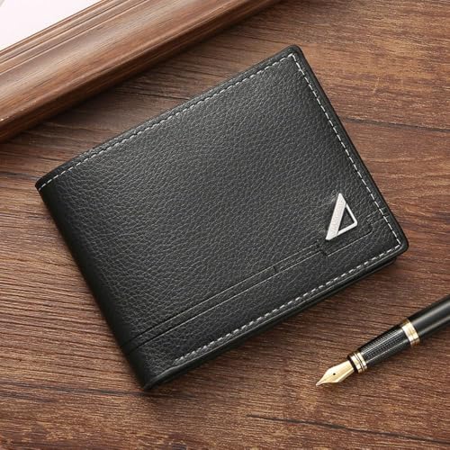Mens Short Wallet PU Folding Coin Purse Horizontal Card Holder Men(Black)