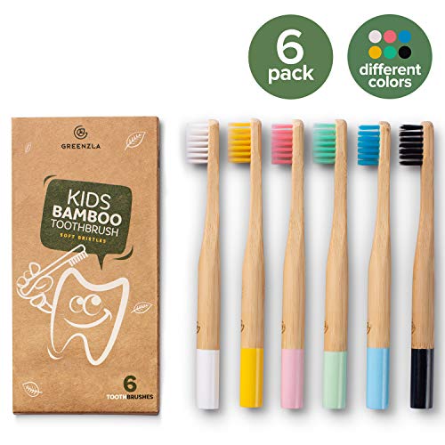 Image of GREENZLA 12 Pack Kids Bamboo Toothbrush | Soft Charcoal Bristles