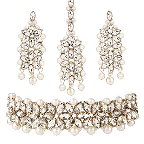 Sadhana Collection Traditional Jewellery Kundan Pearl Necklace Choker Set With Earrings For Women