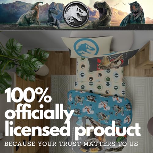 Image of Jurassic World Rebirth Kids Bedding Super Soft Cozy Microfiber Comforter and Sheet Set, 4 Piece Twin Size, (Officially Licensed Product) By Franco
