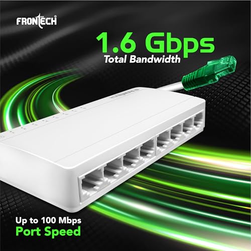 Image of Frontech 8-Port Fast Ethernet Switch | 10 /100 Mbps Speed | 1.6 Gbps Bandwidth | Plug & Play | 2 Years Limited Warrenty (NC-0074)