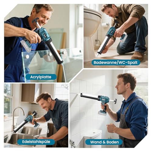 Uaoaii Akku-Kartuschenpistole Kompatibel mit Makita Batterie 18V, Elektrische Kartuschenpresse mit LED-Licht und 4 Geschwindigkeiten, für 300-ml-Kartuschen, Abdichten, Spachteln