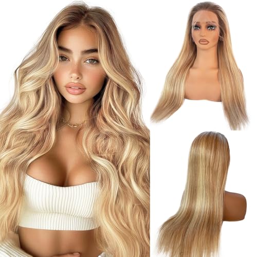 Munx Highlight Blonde Lace Front Wigs for White Women, 180% Densi...