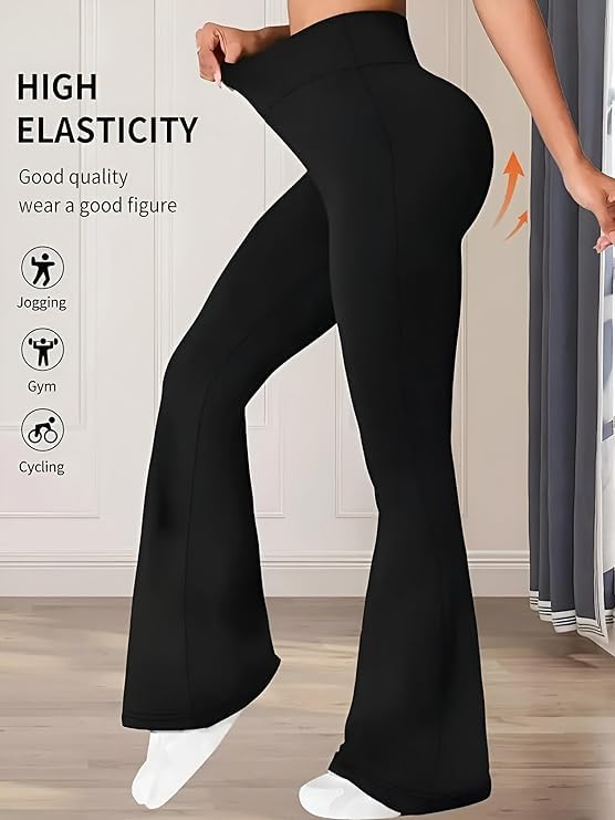 Image of DIAZ Womens Flare Pant High Waist Stretchable Trousers for Women | Bell Bottom Pants for Women | Wide Leg Palazzo Pants | Flared Yoga Pants |Casual Wear Office /Gym Wear Pants-Pack of 1
