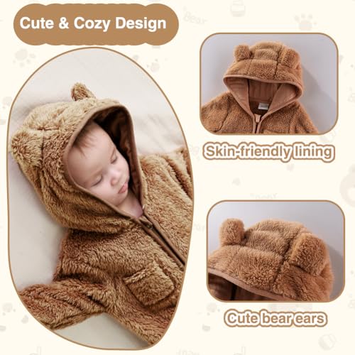 XIFAMNIY Newborn Baby Winter Snowsuit - Bear Outfit Fleece Warm Jumpsuit Romper Hooded Clothes for Infant Girls Boys4