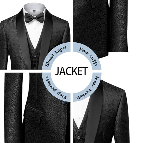 Men's 3 Piece Patterned Suit Set with Shawl Lapel One Button Tuxedo for Weddings and Galas3