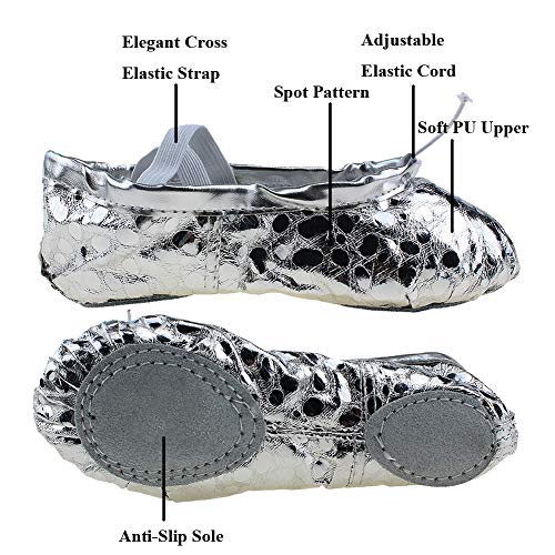 MSMAX Child Leather Ballet Practice Flats Yoga Party Performa Slippers Silver 9 M US Toddler3
