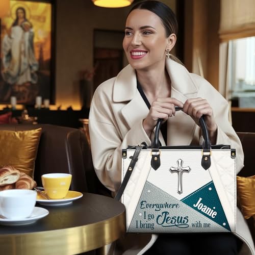 Personalized Leather Handbag for Women – Matching Purse and Wallet Set – Custom Name Church Bags, Gift for Mom3