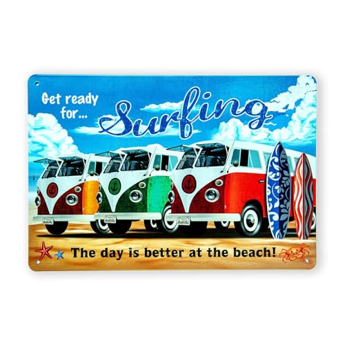 Image of Eazywagon Decorative Retro Metal Signs Wall Plate - 12x8 Inch (Volkswagan Surfing) | Weatherproof Vintage Metal Sign Plate for Cafe, Home, Bar, Garage | Decorative Wall Hanging Sign Board