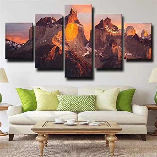 Art mural sur toile grand format coucher de soleil montagne 5 pièces