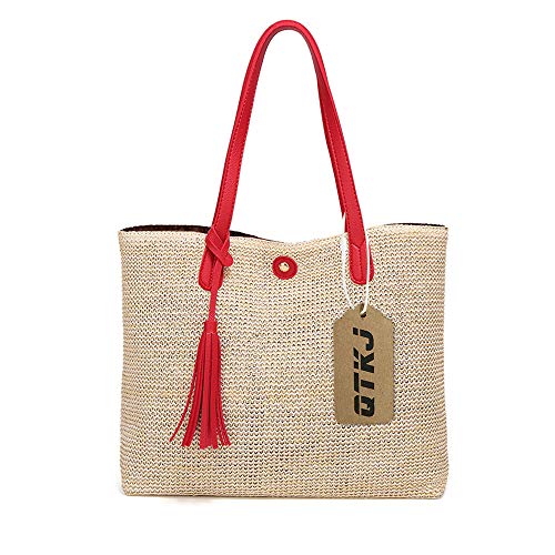Bolso de Playa de Paja para Mujer Rojo miniatura 6