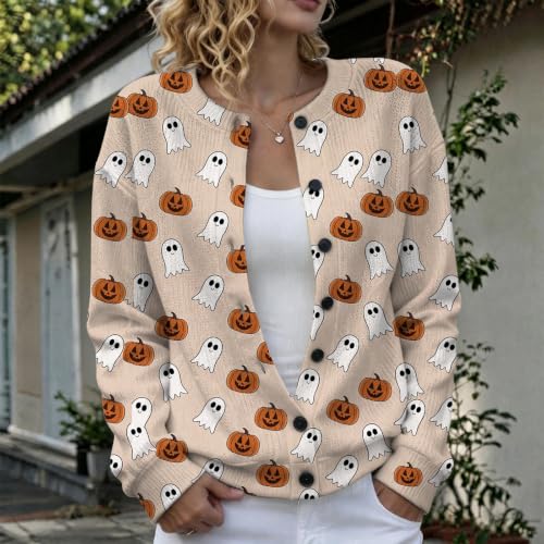 Halloween Cardigan for Women Ghost Pumpkin Sweater Button Down Knit Tops - image 2