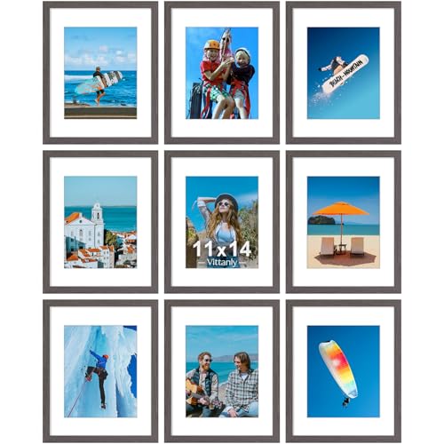 Vittanly 11x14 Picture Frames Set of 9 for Wall Mounting, Dark Grey