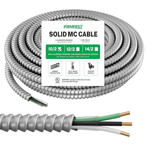FIRMERST 10/2 MC Cable with Ground 50 FT Solid Copper Armored 600V