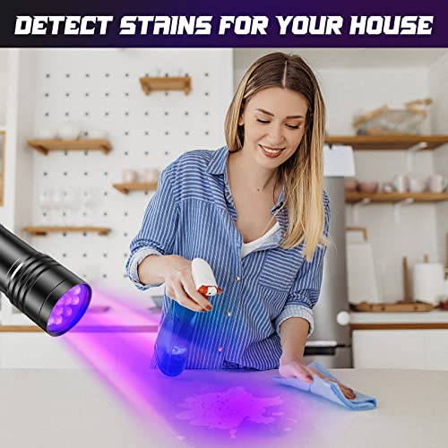 UV Taschenlampe 2 Stück Mini UV Schwarzlicht Taschenlampe mit 12 LEDs, Ultraviolettes Licht mit 395nm für Geocaching, Heimtierurindetektoren, Haustiere Urin-Detektor usw. Inklusive 6 AAA Batterie