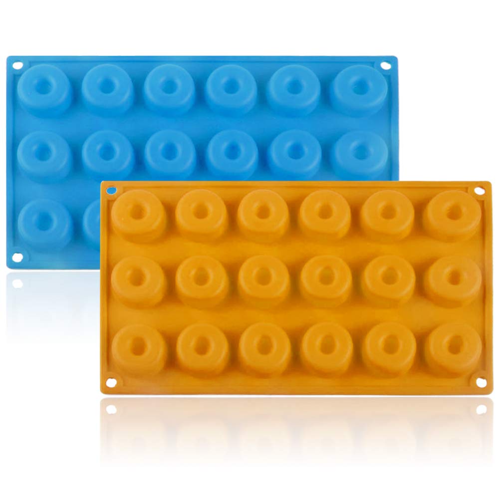 Gresunny 2 Pack Silicone Donut Molds 18-Cavity Doughnut Mould Non-Stick Donut Mould Baking Tray Donut Baking Pans for Making Doughnuts Cake Biscuit BPA Free Mini Cake Molds Tray for DIY Baking