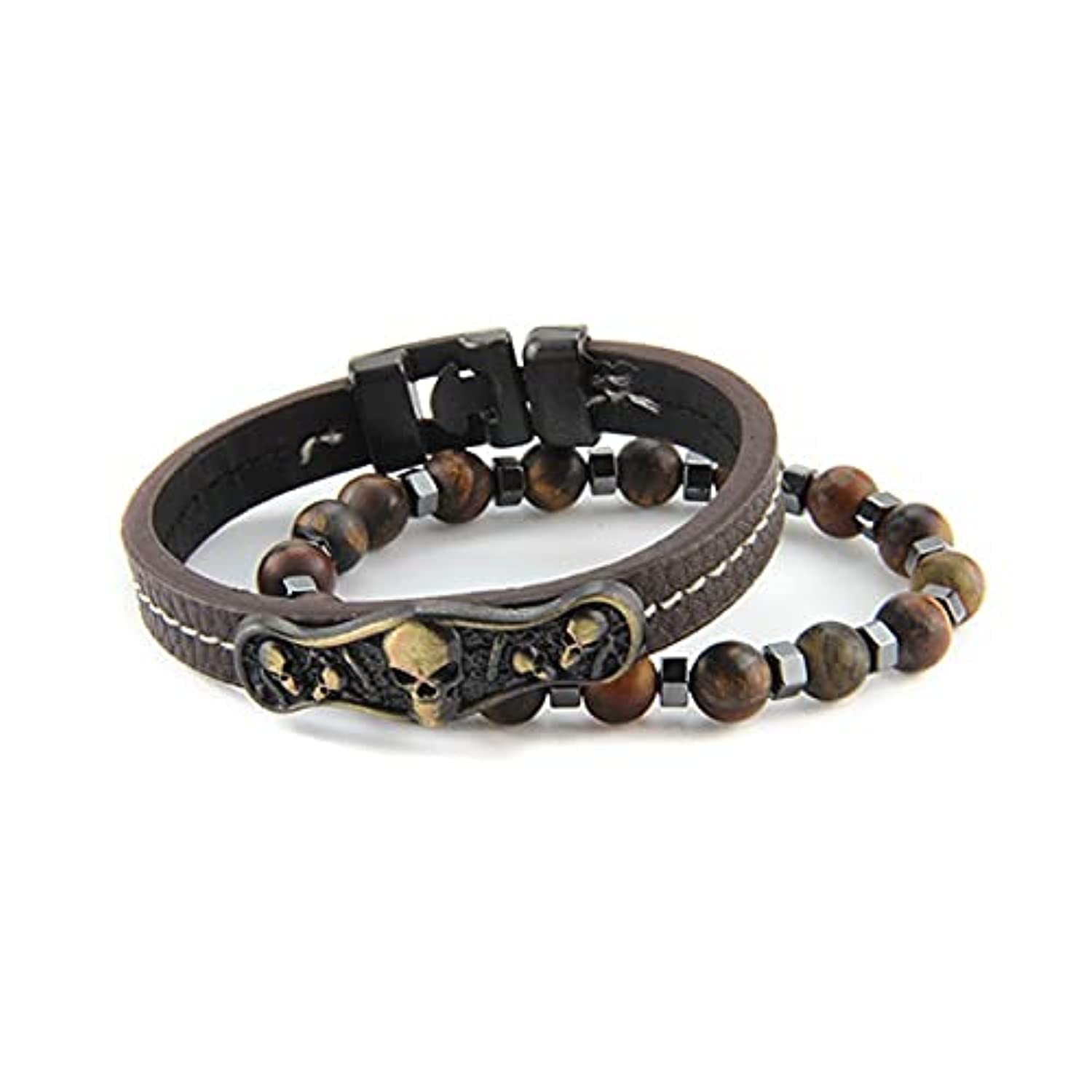 I.E.Fashionable Charmed Jewelry Bracelet for Men & Women Stylish Double Leather and Stone with Stainless Steel Clasp